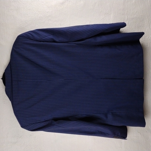 Coppley Navy Blue Pinstripe Wool One Notched Single-Breasted Classic Suit Jacket - Picture 12 of 14